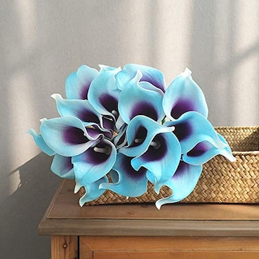 Faylapa 20 Pcs Artificial Calla Lily Real Touch Flowes Fake Flowers Wedding Bouquets Home Floral Decorations Blue Purple Calla Lily