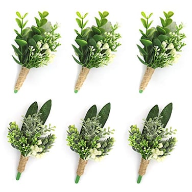 YSUCAU Handcrafted Eucalyptus Boutonniere with Pin for Men Wedding Groom and Best Man Artificial Greenery Boutineers for Wedding Prom Party Anniversary Man Suit Decoration