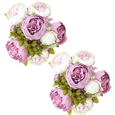 Fule 2 Pack Large Artificial Peony Silk Flower Bouquets Arrangement Wedding Centerpieces Light Purple