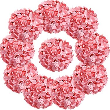 LUSHIDI 10PCS Silk Hydrangea Heads with Stems Artificial Flowers for Wedding Party Home Decor Pink 3