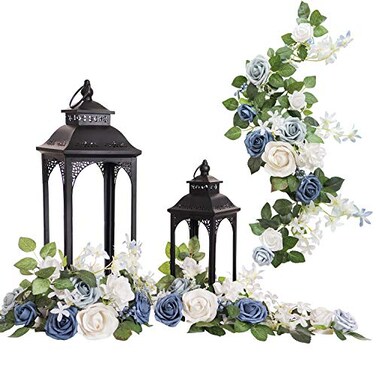 Ling's moment Lings moment 6Pack 2ft Artificial Flowers Garland Dusty Blue White Lantern Flower Centerpieces Wedding Aisle Decor Chair Arch Floral for Mantel Signs Table Cake Decorationnot Including L