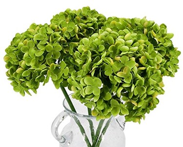 TOPIA High Details Hydrangea Silk Flowers About 225 Petals Each Flower Artificial Hydrangea Flowers Green Silk Hydrangea Flowers Pack of 4 Green