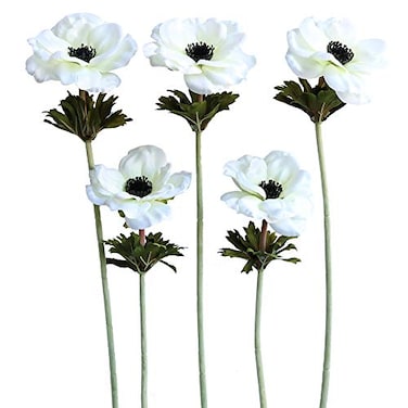 Elyjhyy Artificial Anemone Flowers Faux Silk Poppy Branches for Home Decoration Centerpieces Wedding Bouquet 5PCS