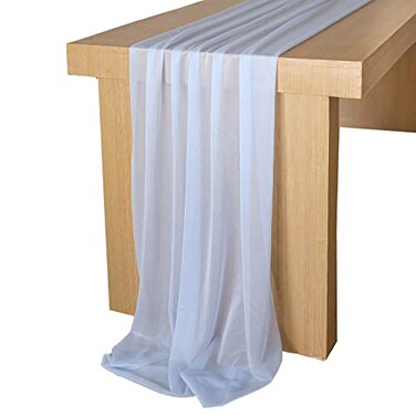 Lookein 10 Feet Dusty Blue Chiffon Table Runner Sheer Wedding Table Cloth 29x120 Inches Rustic Wedding Decorations French Chiffon Table Runner