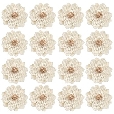 AUEAR 20 Pack Handmade Burlap Flowers Natural Rose Rustic for Home Wedding Party Decoration DIY Crafts Beige Style 1