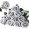 Nubry Artificial Silk Rose Flower Bouquet Lifelike Fake Rose for Wedding Home Party Decoration Event Gift 10pcs Silver