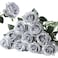 Nubry Artificial Silk Rose Flower Bouquet Lifelike Fake Rose for Wedding Home Party Decoration Event Gift 10pcs Silver