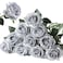 Nubry Artificial Silk Rose Flower Bouquet Lifelike Fake Rose for Wedding Home Party Decoration Event Gift 10pcs Silver