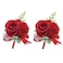 ARTFLWS 2PCS Rose Flower Wrist Corsage Boutonniere Set Handmade Artificial Corsage Set Bride Hand Flower Men Boutonniere for Wedding Party Prom Decorations 2 Boutonnieres Red