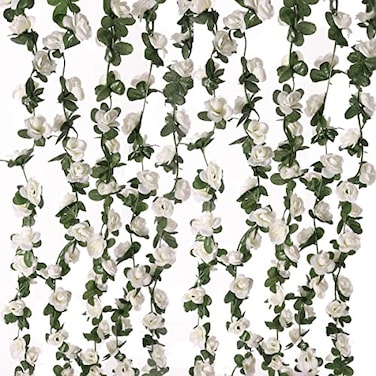 WEISPARK Fake Flowers 4pcs 328 FT Artificial Rose Vine Flower Plants Hanging Rose Ivy for Home Hotel Office Wedding Party Garden Craft Art Dcor White