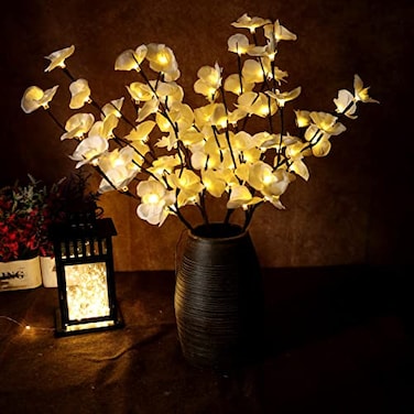 AMARS 3PCS LED Lighted Tree Branches Lights with Timer with White Artificial Orchid Flowers Home Decor Battery Operated Decorative Fairy Spirit Tree Lamp for Vase Table Centerpieces Party Christmas