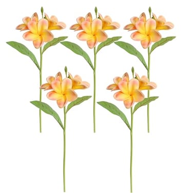 Htmeing 5PCS PU Real Touch Lifelike Artificial Plumeria Frangipani Flower Stems Wedding Home Party Spring Flowers Decoration Orange Pink