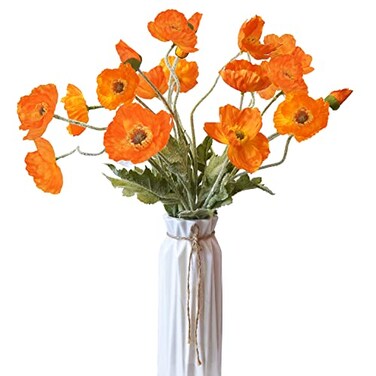Kainonnan Artificial Flowers 5Pcs Poppies Flowers Artificial Silk Flowers for Home Office Wedding Outdoor Decor Orange
