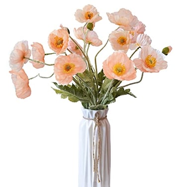 Kainonnan Artificial Flowers 5Pcs Poppies Flowers Artificial Silk Flowers for Home Office Wedding Outdoor Decor Coral