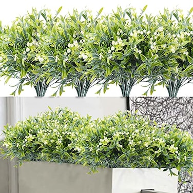 HANDIC Artificial Flowers for Outdoor 8pcs Plastic Flower Plants Fake Flowers UV Resistant Faux Flowers White