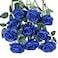 Exoment 10Pcs Royal Blue Artificial Silk Roses Flowers Single Long Stem Velet Real Touch Fake Roses Bouquets for Home Office Garden Decoration