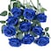 Exoment 10Pcs Royal Blue Artificial Silk Roses Flowers Single Long Stem Velet Real Touch Fake Roses Bouquets for Home Office Garden Decoration