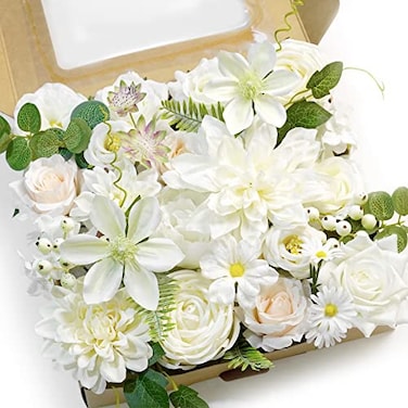 WEIERYUE White Artificial Flowers Combo Box Wedding Decor Fake Flowers for Home Decor Indoor Cake Flowers Faux Flowers for Crafts
