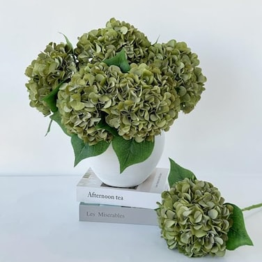ZYTUYO 5 Pcs Silk Green Hydrangea Artificial Flowers 20 Faux Hydrangeas for Spring IndoorOutdoor Home Decor Wedding Arrangement