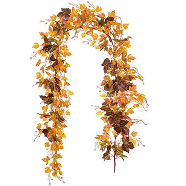 Artiflr 2 Pack Fall Maple Leaf Vine Clearance 65 FtPiece Hanging Vine Garland Artificial Autumn Foliage Thanksgiving Decor for Home Wedding Fireplace Party