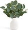 Dahey Artificial Eucalyptus Stems in Small Ceramic Vase Centerpiece Table Decorations Modern Farmhouse Decor Fake Eucalyptus Plants with Vase for Bathroom Kitchen Shelf Living Room Home Decor White