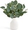 Dahey Artificial Eucalyptus Stems in Small Ceramic Vase Centerpiece Table Decorations Modern Farmhouse Decor Fake Eucalyptus Plants with Vase for Bathroom Kitchen Shelf Living Room Home Decor White