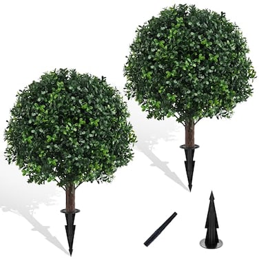 Grewyear 2PCS Faux Boxwood Plants Outdoor Artificial Topiary Ball Trees