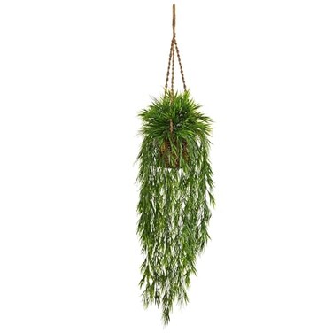 Nearly Natural Mini Bamboo Artificial Plant Hanging Basket