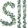 Sggvecsy 2 Pack Artificial Eucalyptus Garland Greenery Leaves Handmade 3D Silk Vines Silver Dollar Leaves Faux Leaf Plants for Wedding Wall Table Party Home Fireplace Bedroom Decor