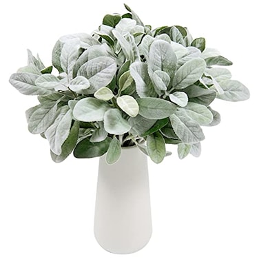 SHACOS Artificial Flocked Lambs Ear Stem 12 Pieces Lambs Ear Branch Foliage Pick Greenery Leaf Flower Spray for Home Wedding DIY Floral Arrangement