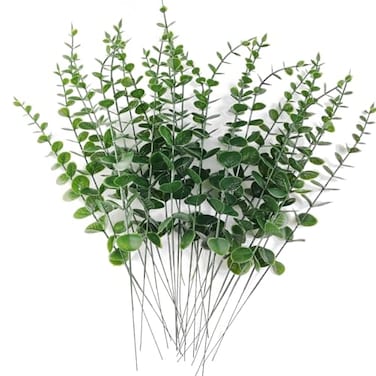 TIHOOD 25pcs Eucalyptus Stems Faux Greenery Artificial Eucalyptus Leaves Decor Branches for Wedding Centerpiece Flowers Bouquet Farmhouse Home Decoration