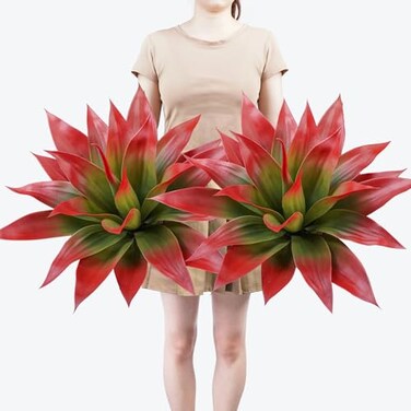 Ttranewsoo Artificial Agave PlantsLarge UV Resistant Fake Agave Planters for Indoor and Outdoor Decorating Tropical Plant Succulents Greenery Indoor Decor 2Pack22 Red