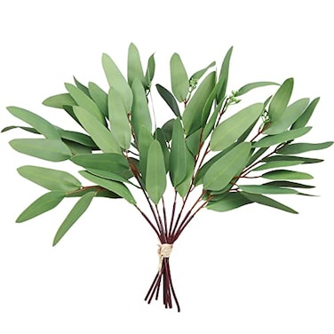 GREENTIME 8 Pack Faux Eucalyptus Stems with Seeds 13 Inches Artificial Seeded Leaves Branches Greenery Stems for Bridal Wedding Bouquet Vase Table Centerpiece Decor