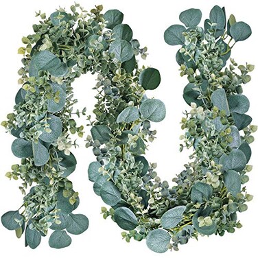 Winlyn 83 Long Faux Eucalyptus Greenery Garland Silver Dollar Eucalyptus for Wedding Arch Swag Backdrop Doorways Mantel Table Runner IndoorOutdoor