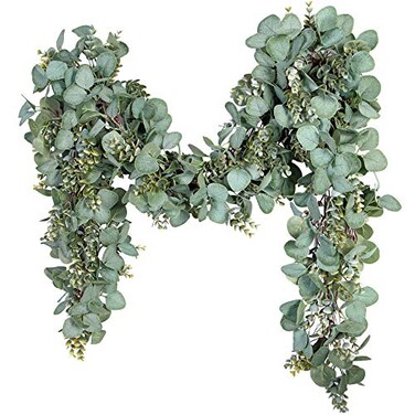 Ouddy Decor Eucalyptus Garland 656 Ft Lush Silver Dollar Leaves Boxwood Artificial Faux Greenery Vines for Baby Shower Wedding Party Table Runner Room Home Mantle Decor