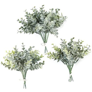 Floroom Artificial Flocked Eucalyptus Stems Faux Greenery Spray 18pcs Best Filler Fake Plants for DIY Wedding Bouquet Centerpieces Arrangement
