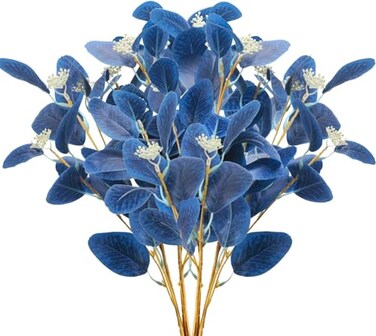 GTIDEA 6pcs Faux Eucalyptus Stems Blue Artificial Eucalyptus Leaves Spray Greenery Stems Branches with Seeds Silver Dollar Eucalyptus Plant for Home Kitchen Indoor Vase Flower Arrangement Decor