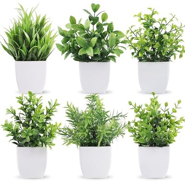 Der Rose 6 Pack Small Fake Plants Artificial Plants in Pots for Home Bthroom Bedroom Living Room Decor IndoorGreen
