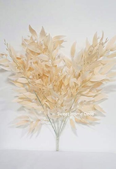 Sweet Home Deco 20 Silk Eucalyptus Leaves Bush Fake Seeded Eucalyptus Artificial Eucalyptus Floral Design Leaves Set of 2 Cream