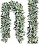 Ouddy Decor 2 Pack Eucalyptus Garland Total 131 Ft Lush Silver Dollar Leaves Boxwood Artificial Faux Greenery Vines for Baby Shower Wedding Party Table Runner Room Home Mantle Decor