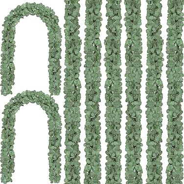 CQURE 14Pcs Eucalyptus GarlandArtificial Eucalyptus Leaves Table Greenery Garland Wreath Vines for Wedding Party Table Fireplace Bedroom Wall Room Decor