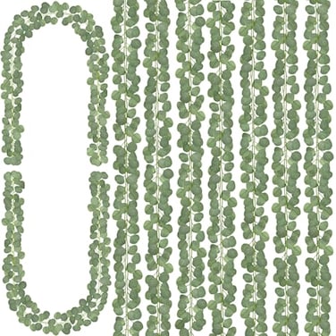 CQURE 8Pcs Eucalyptus GarlandArtificial Eucalyptus Leaves Table Greenery Garland Wreath Spring Vines for Wedding Party Table Bedroom Wall Room Decor
