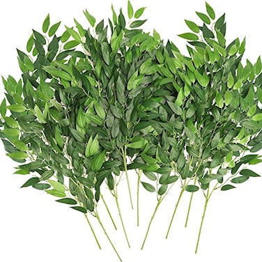 WEISPARK Artificial Italian Ruscus Greenery Stems 16pcs Faux Green Leaf Garland Branches Hanging Greenery Spray for Wedding BouquetArchTable Centerpieces and Home Decor