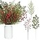 Tigeen 30 Pcs Christmas Artificial Pine Branches with Berry Stems 16 Inch Christmas Greenery Stems with Pinecones Faux Cedar Pine Needles Picks for Xmas Tree Vase Wreath Garland DIYRed