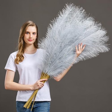 Aurora Prime 7 Pcs Faux Pampas Grass45 Inches375ft Large Boho Decor Fluffy Artificial Pompas Grass Dcor Tall Vase Filler for Home Wedding Decoration Silver 7