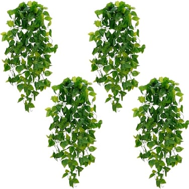 BLEUM CADE Fake Hanging Plants 4pcs Artificial Pothos Vines Greenery for Wall Home Living Room Office Indoor Outdoor Decor No Baskets
