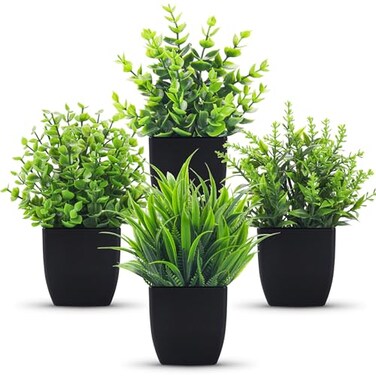 Der Rose 4 Packs Fake Plants Small Artificial Mini Faux Plants for Bathroom Home Office Shelf Black Decor Indoor