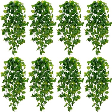 BLEUM CADE Fake Hanging Plants 8pcs Artificial Pothos Vines Greenery for Wall Home Living Room Office Indoor Outdoor Decor No Baskets