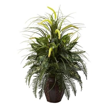 Nearly Natural 6727 3ft Mixed Greens Cattails with Planter 26 x 26 x 36 inches Green