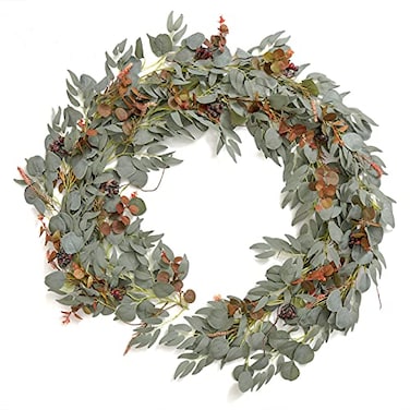 Ling's moment Lings Moment Eucalyptus Flower Greenery Garland with Willow Leaves 2pcs 59ft Hanging Italian Ruscus Vines Rustic Wreath Swags for Table Centerpieces Wedding Arch Decor Terracotta Flowers